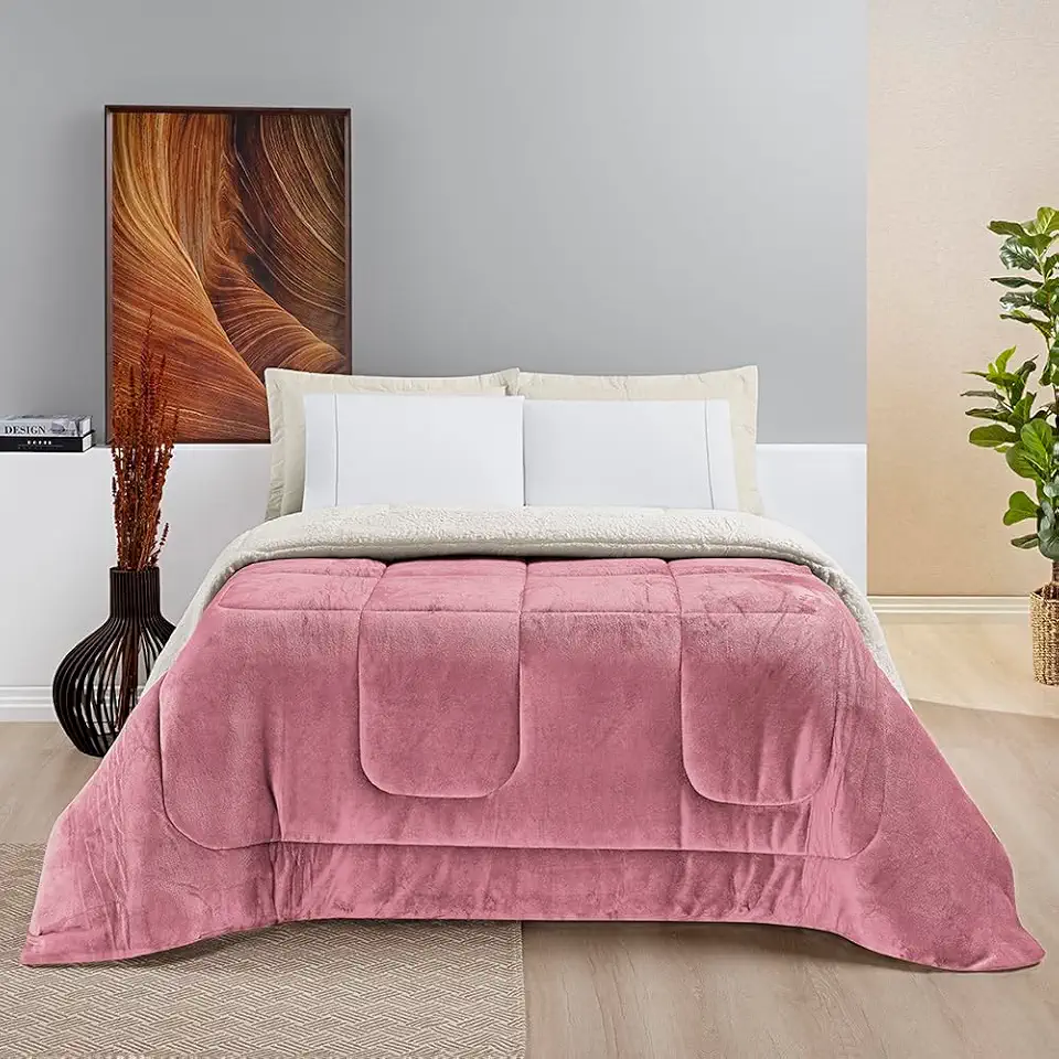 Cobertor QUEEN GIGANTE Manta Coberta Sherpa Macio Frio Intenso Grosso Coberdrom Dupla Face (Rose)