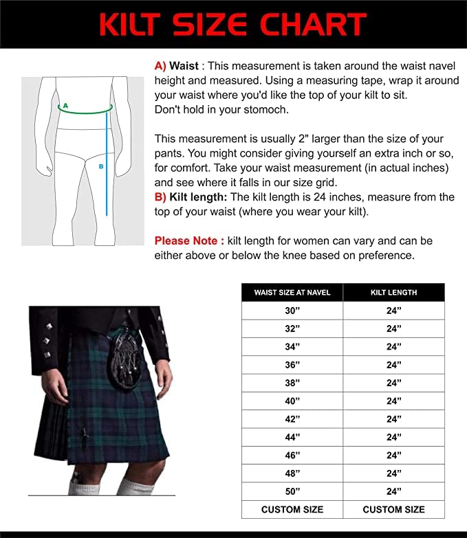 UMAM New Scottish Kilt set of 07 Pcs in Different Tartans (Hunting Rose, 34'')