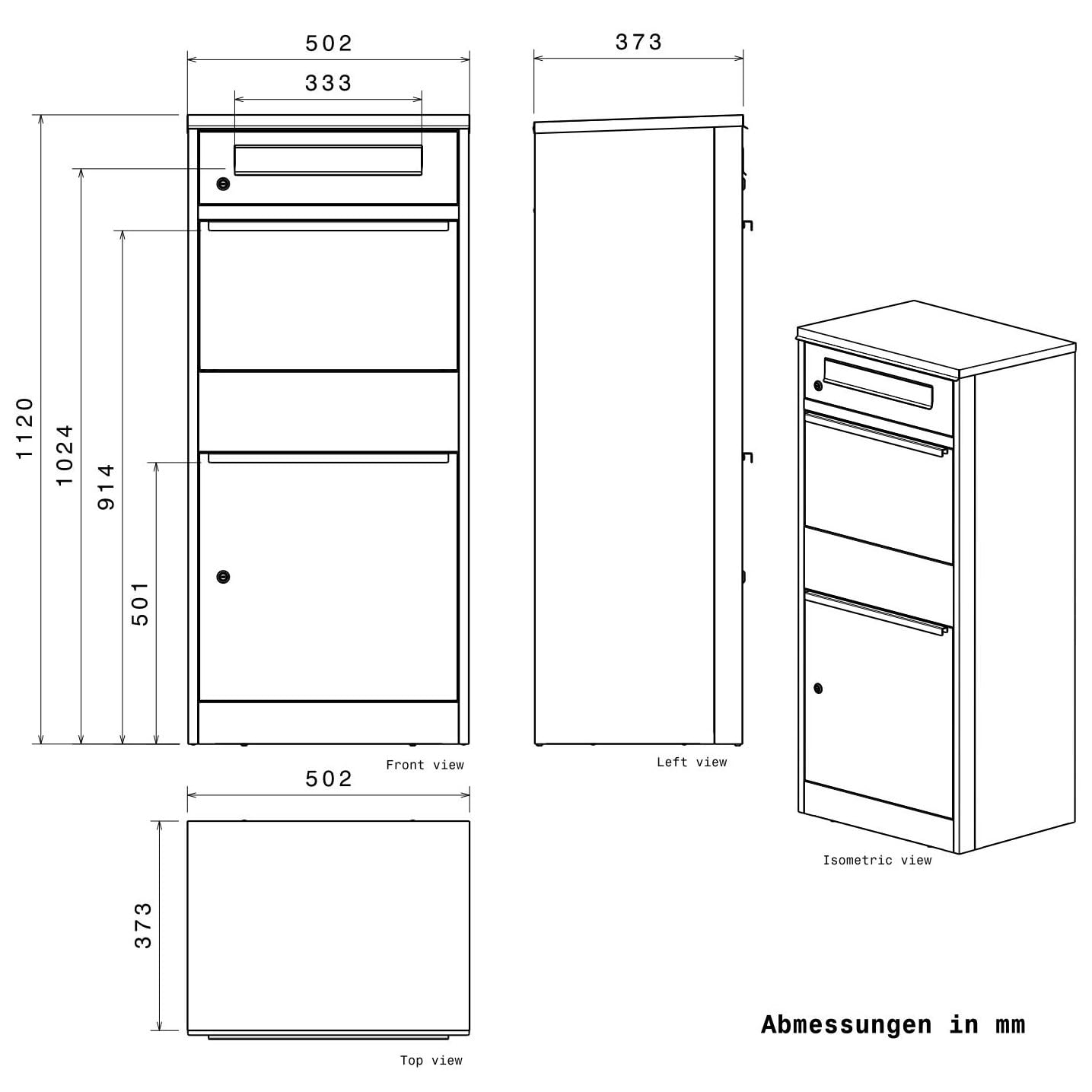 Metzler Paketbox draussen groß in Anthrazit - Briefkasten mit Paketfach personalisiert mit Gravur - Standbriefkasten mit Edelstahl Namensschild pulverbeschichtet in RAL 7016 rostfrei und massiv