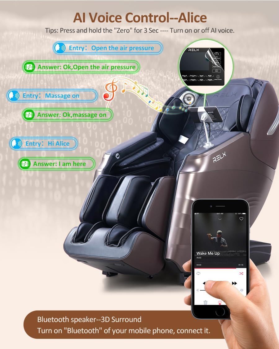RELX Massage Chair Full Body, 15 Modes Zero Gravity SL-Track Shiatsu Massage Chair Built-in Heat System, Airbag Massage with Body Scan, Deep Yoga Stretch, Calfrest Extension and AI Control(Brown) - Image 8
