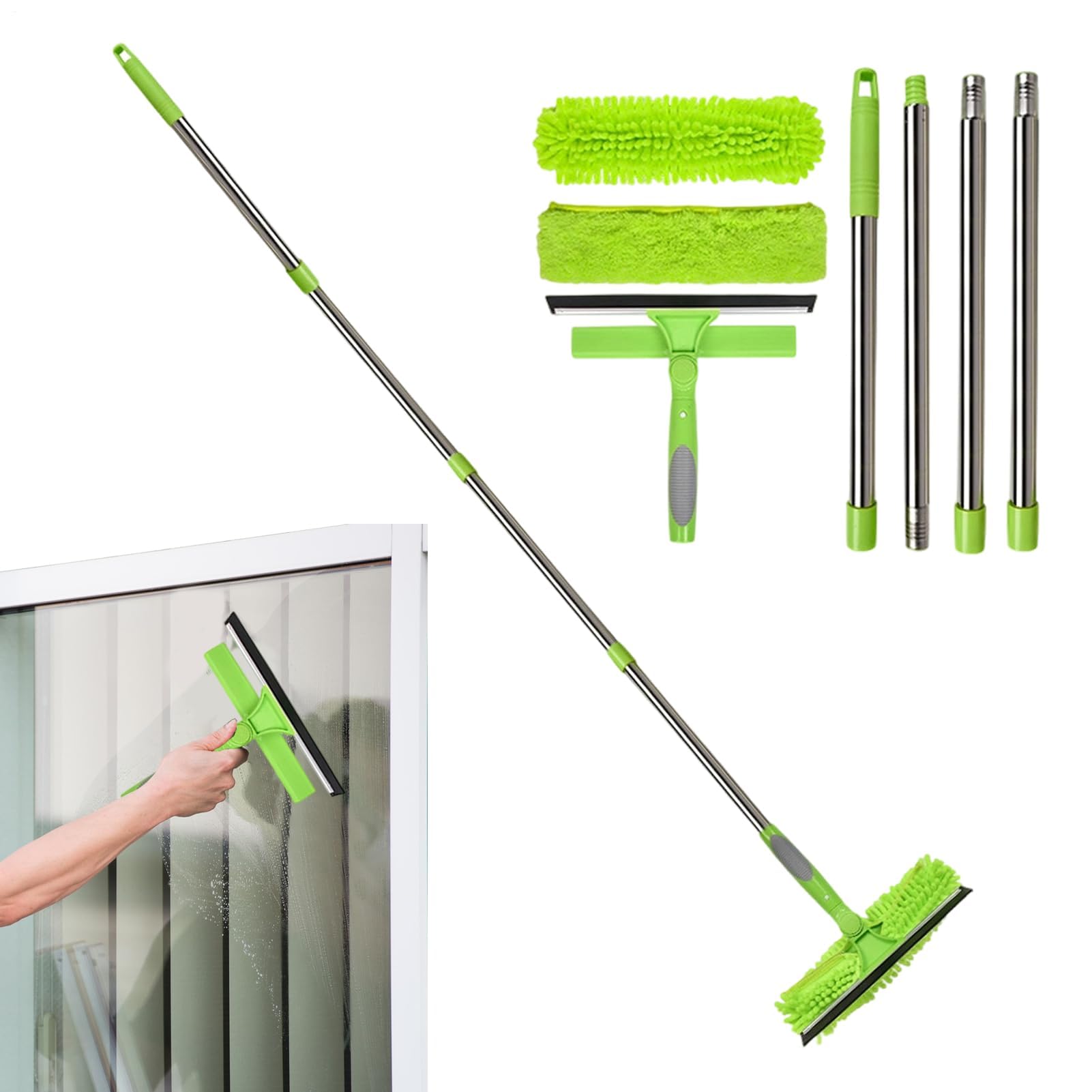 Herramienta limpiacristales con barra de extensión – Escobilla 2 en 1 para el hogar, oficina, baño y ducha – Limpiaparabrisas versátil para uso en interiores y exteriores
