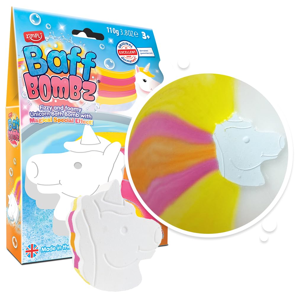ZIMPLI - Large Unicorn Baff Bombz, Create a Colourful, fizzing, bathtime Adventure, Bath Bomb Stocking Filler Gift, Vegan Friendly & Cruelty Free