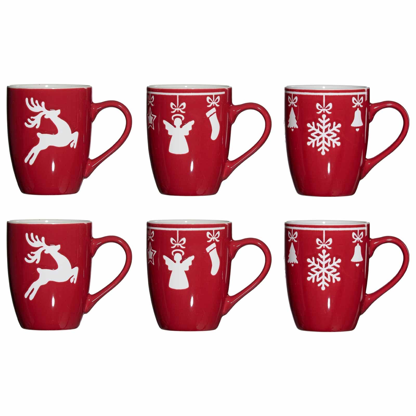 Ritzenhoff & Breker Navidad Kaffeebecher-Set 6-teilig, 360 ml, Weihnachtliche Henkelbecher mit Weihnachtsmotiven, Porzellan, Spülmaschinenfest, Rot