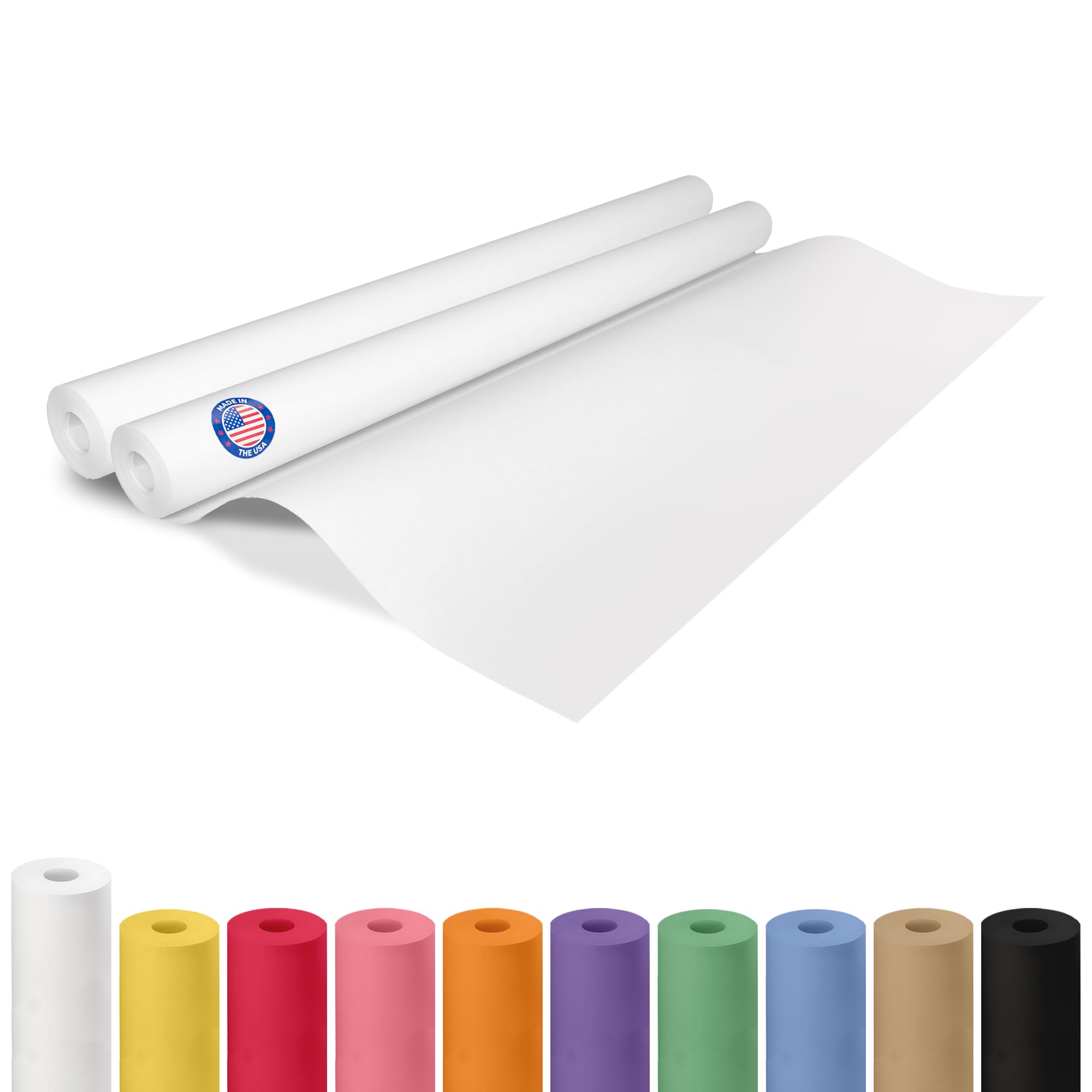 Rollos de papel blanco de 36 x 1200 pulgadas (100 pies), paquete de 2 – Papel kraft blanco de calidad fabricado en Estados Unidos de 50 libras de grosor para embalaje, envío, manualidades/artes