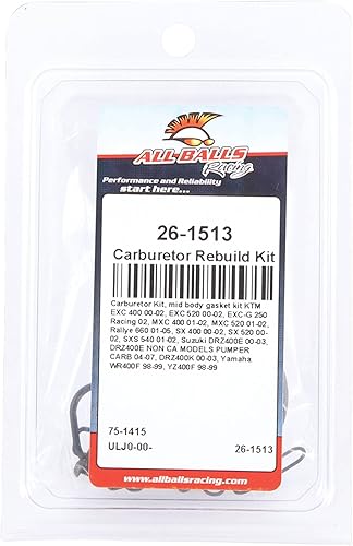 Miniatura 4 de All Balls Kit de carburador Racing 26-1513, kit de juntas de cuerpo medio compatible con/repuesto para KTM 250 EXC Racing 4T 2002, 400 EXC Racing