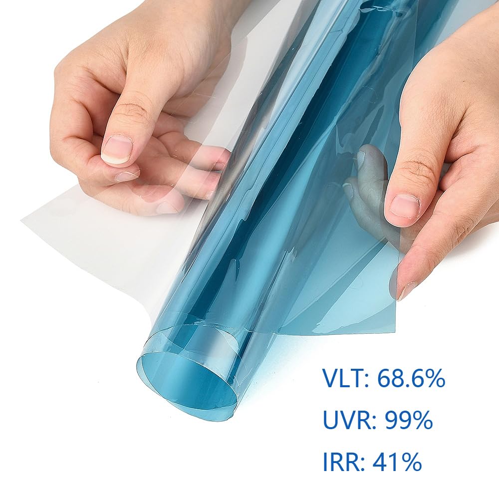VLT 68% Himmelblaue Scheibenfolie Auto für Frontscheiben, PET Scheiben Folie, Sonnenschutzfolien scheiben tönung Folie Auto (100 x 300 cm)