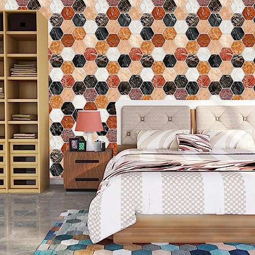Image of Hexagon Brown Texture Self Adhesive Wallpaper Peel & Stick, Waterproof, Scratch Resistant 41cm x 244cm