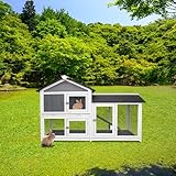 Lifeand 56.7''L Deluxe Multi-Level Rabbit Hutch, Ideal for Rabbits, Chicks, Guinea Pigs, and Hedgehogs, Gray+White