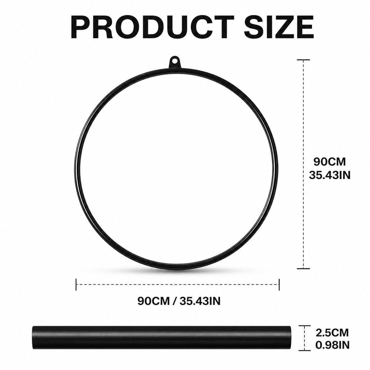 Cerchio Aereo Cerchio Aereo da Yoga da 85/90 Cm, Danza Acrobatica con Lyra Hoop A Punto Singolo, Swivel Included, Safer Performance Black-90cm