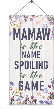 Mamaw Wooden Hanging Sign, Decor Wood Sign, Floral Wall Plaque for Grandma, Rustic Farmhouse Home Garden Decor, Mothers Day Birthday Gift for Grandma, Porch Front Door Hanging Sign