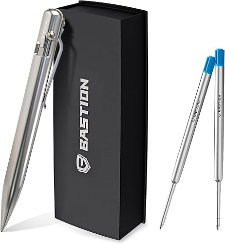 BASTION Bolt Action Pen | Acero inoxidable | Cartucho de tinta de gel extra de punta fina, combo de regalo de graduación para ella, él, hija, hijo,