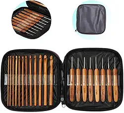 Kit Com 20 Agulhas De Crochê De Bambu Madeira Com Estojo