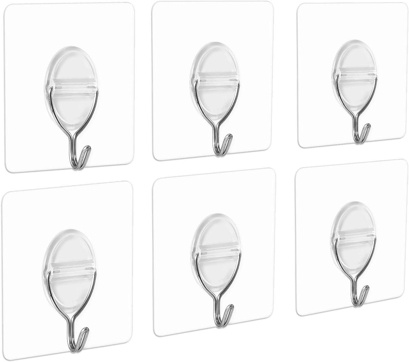 Adhesive Wall Hook 11 lb/5Kg(Max) No Nails No Glue Eco-Friendly Waterproof Oilproof Washable Reusable for Kitchen,Bathroom,Bedroom Transparent Wall Hook (Transparent, 6)