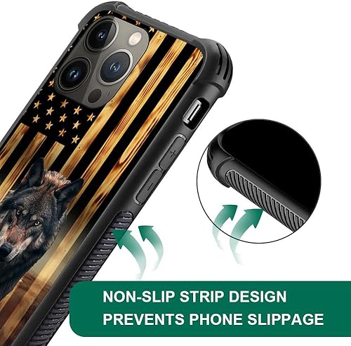 Miniatura 8 de DAIZAG Funda compatible con iPhone 13, diseño de tortuga marina con bandera de grano de madera estadounidense para iPhone 13 Pro, funda de