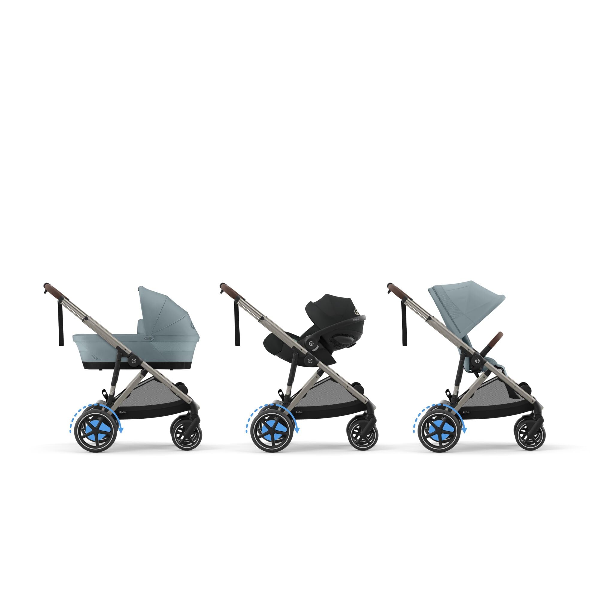 CYBEX Poussette Gold e-GAZELLE S, de la naissance à environ 4 ans, max. 22 kg (mode simple) / 2x 22 kg (mode duo), système tout-en-1 avec propulsion électrique et 20+ configurations, Bleu orageux