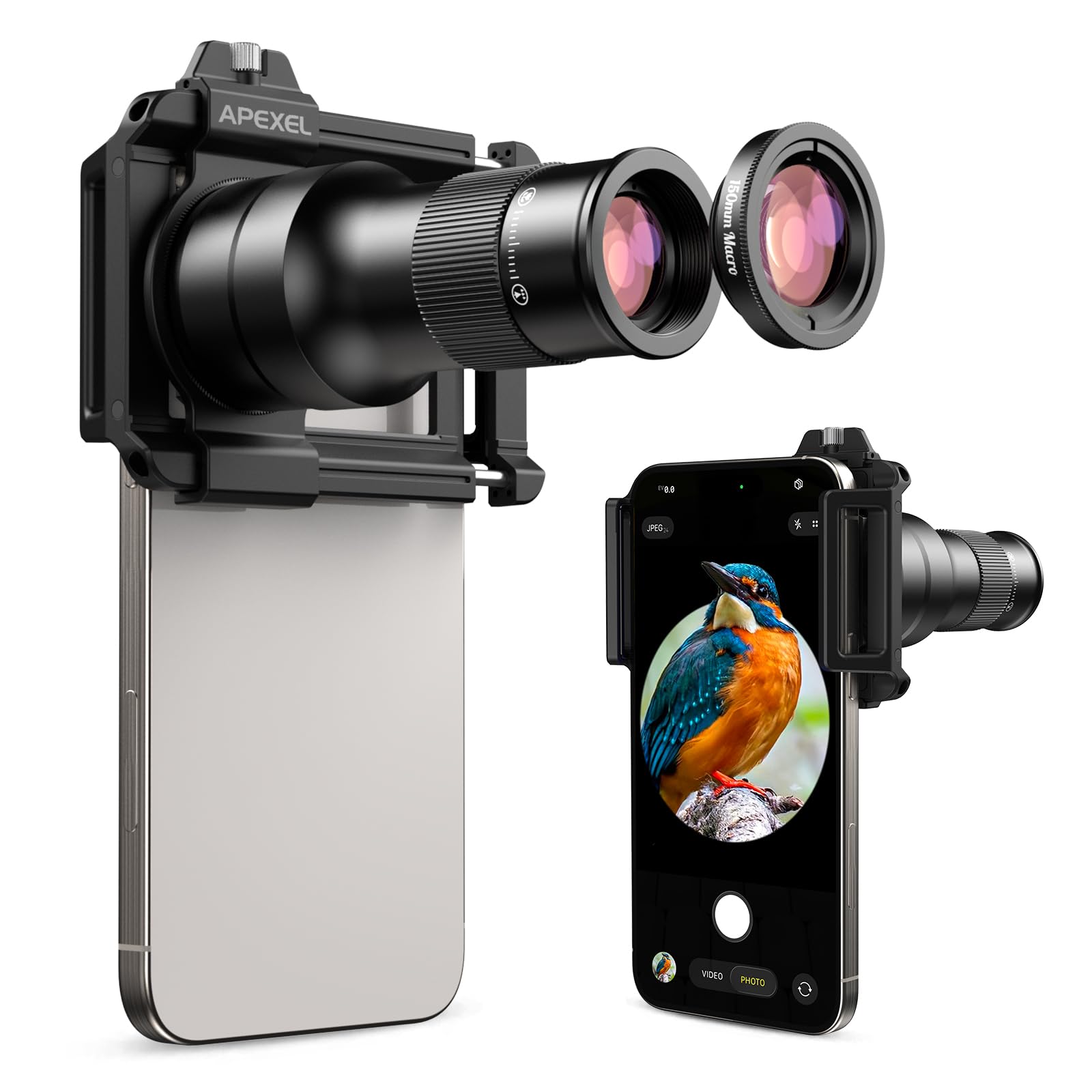 APEXEL 6X Telephoto &amp; 150mm Macro 2-in-1 Lens for iPhone and Android