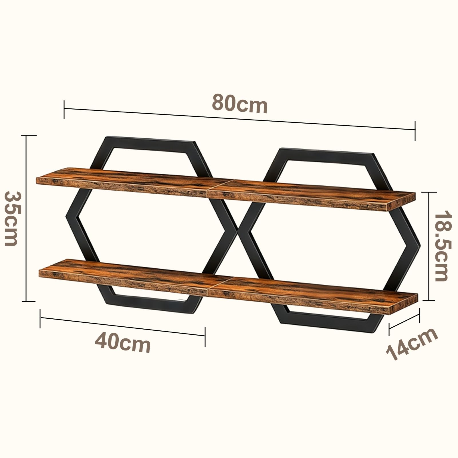 Wandregal Schwarz Metall Schweberegal 2er-Set (Schwarz, 2-Stück) | Küche Wohnzimmer Keller Stabil Modern Regalbrett für Wanddekoration Platzsparend Haushalt Büro