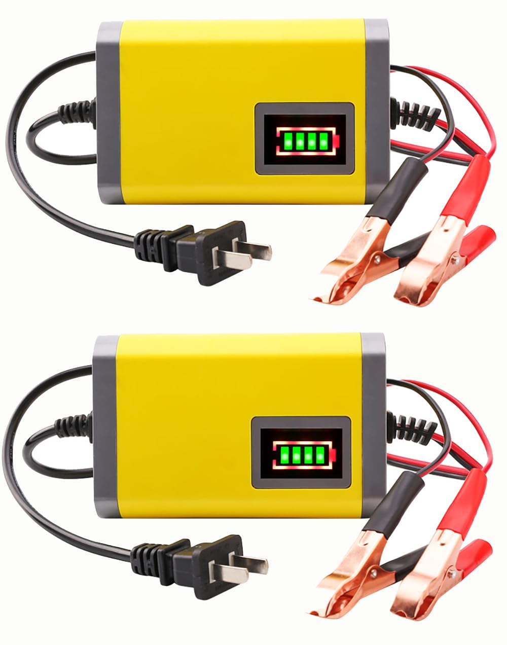 2 Pack 12V Battery Charger and Maintainer: 2 AMP Trickle Charger for Charging Boats Motorcycles ATVs Riding Mowers & Car Truck SUV RV Maintenance