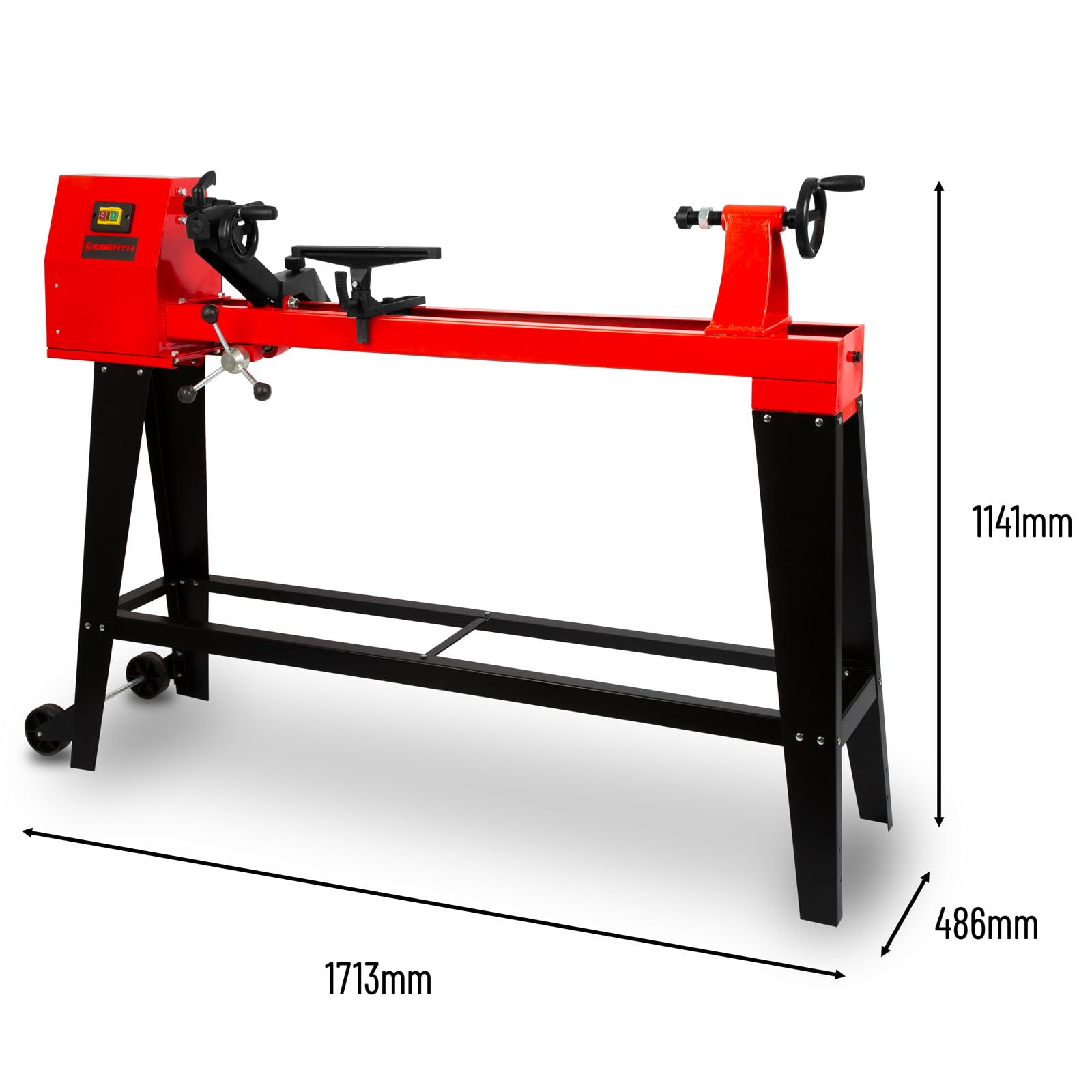 EBERTH Drechselbank 550 W für Holz mit stabilem Untergestell – 1000 mm Spitzenweite, Ø 350 mm Drechseldurchmesser, 4-stufiger Riemenantrieb, standfeste Holz-Drehbank