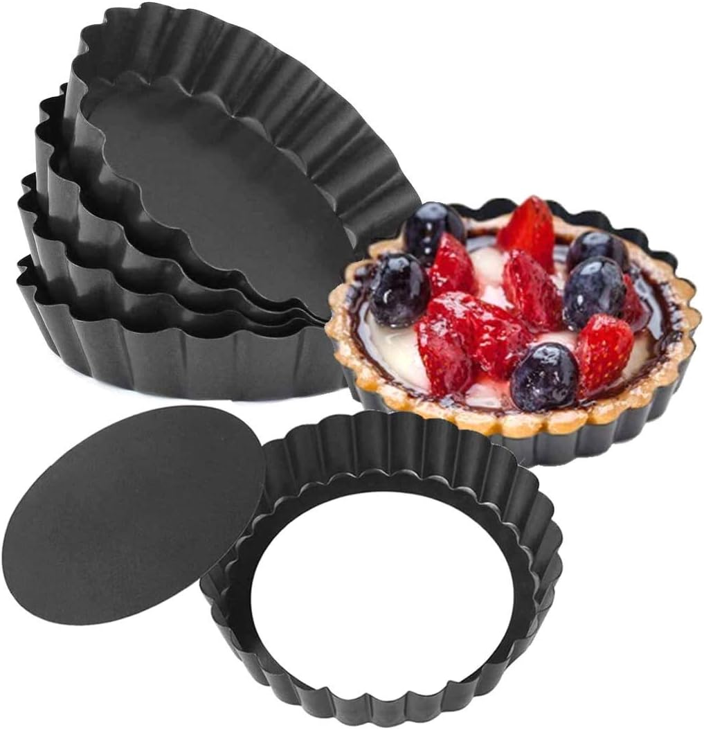 – U-HOOME 5 Inch Tart Pans, Nonstick Mini Quiche Pan Removable Bottom Tart Pan Cheesecake Pan Tart Mold Set of 6