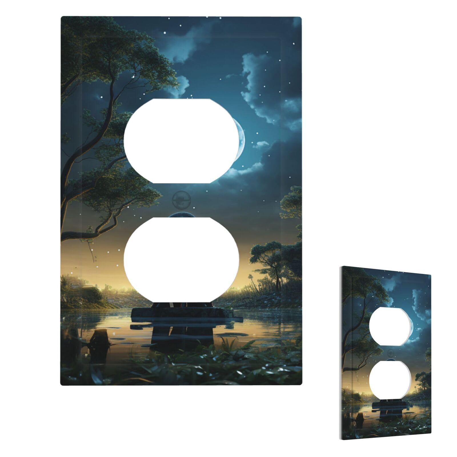 Elephant Look At The Moon Wall Plate Cover Duplex, Modern Decorative Light Switch Cover Unbreakable Receptacle Outlet Covers for Living Room Bedroom Decor
