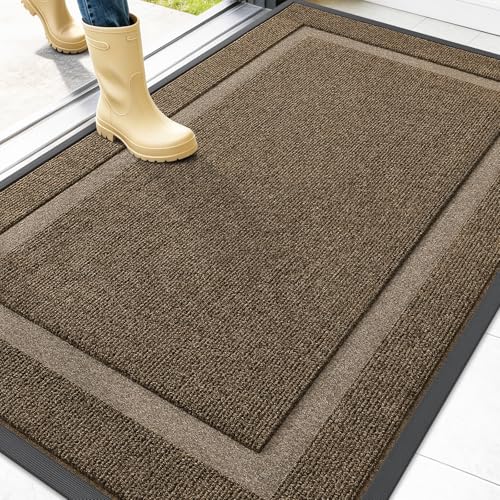 Image of OLANLY Front Door Mat Indoor Outdoor Entrance, Waterproof All-Season, All-Weather Doormat, Sturdy Natural Rubber, Fade Resistant, Low Profile, Easy Clean Patio Porch Entryway Mat, 47x32, Brown