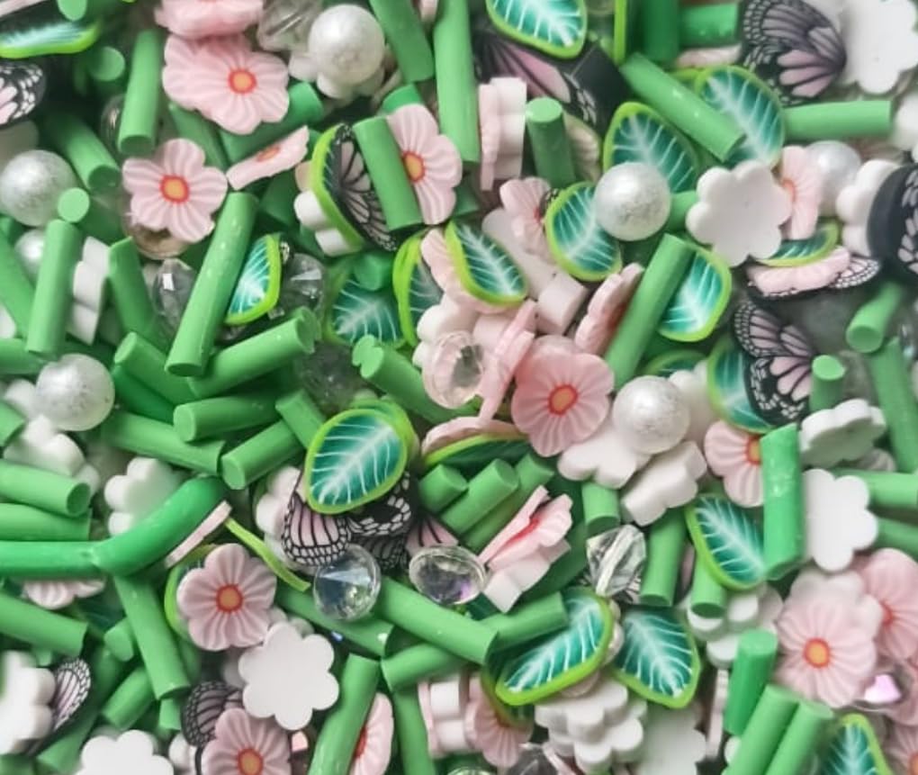 Kavya Craft Present 5mm Spring Flowers Butterflys Mixed Green Color Polymer Clay Decoration Filler DIY Mud Particles Sprinkles for Scrapbook Phone Case Nail Art Miniature Fairy Garden -40Gm-image-6