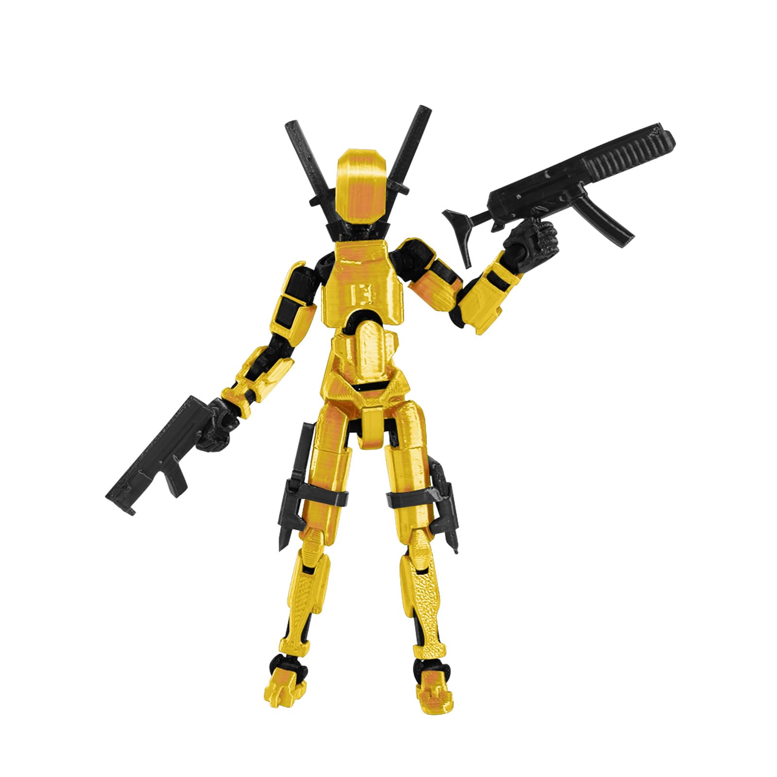T13 Action Figure 3D Printed Posable Robot with Dual Guns Multi-color Combat Style Dummy 13 Toy for Collectors, Desktop Decoration 01-Gold