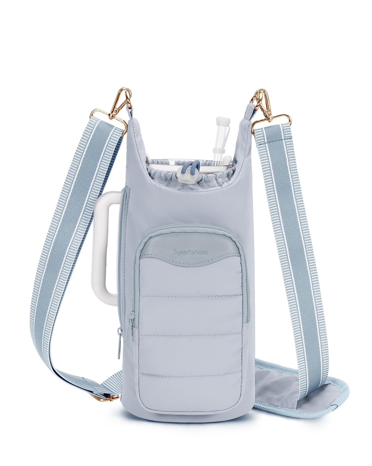 sportsnew Water Bottle Carrier Bag, Fits up to 1.2L/40oz Bottles with Phone Pocket, RFID Card Slot and Adjustable Strap, Lightweight Water-Resistant Puffy Water Bottle Holder for Walking, Gym, Travel