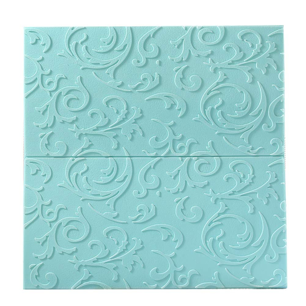 3D Textured Wall Panels, 3D Self-Adhesive Brick Wall Mint Green Roll Leaf Texture Thicken Foam Wallpaper for Living Room Bedroom Office TV Sofa Background Decoration