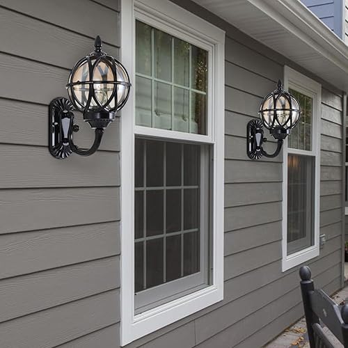 Miniatura 5 de Paquete de 2 lámparas de pared para exteriores, apliques de porche, iluminación montada en la pared con enchufes E26 y pantallas de vidrio, modernas