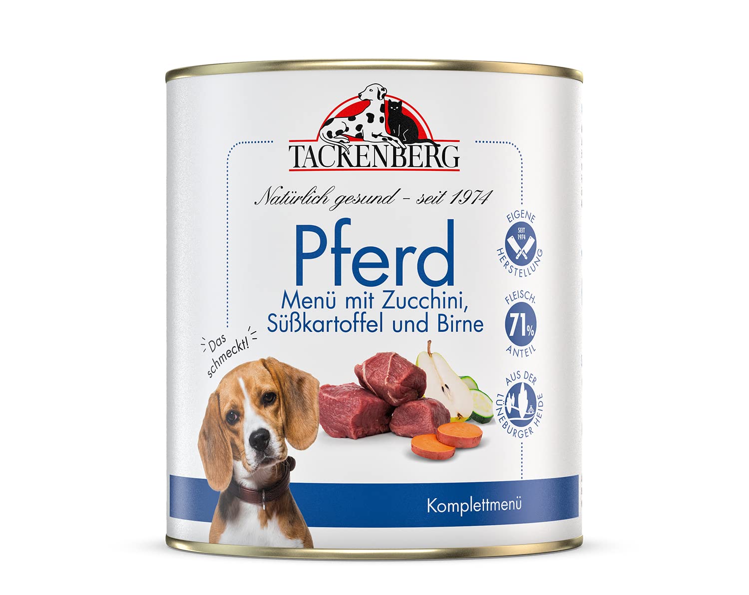 TACKENBERG Pferd mit Zucchini, Süßkartoffel und Birne Nassfutter Dose für Hunde - Hundefutter in Premiumqualität - natürlich getreidefrei, 6 x 800 g