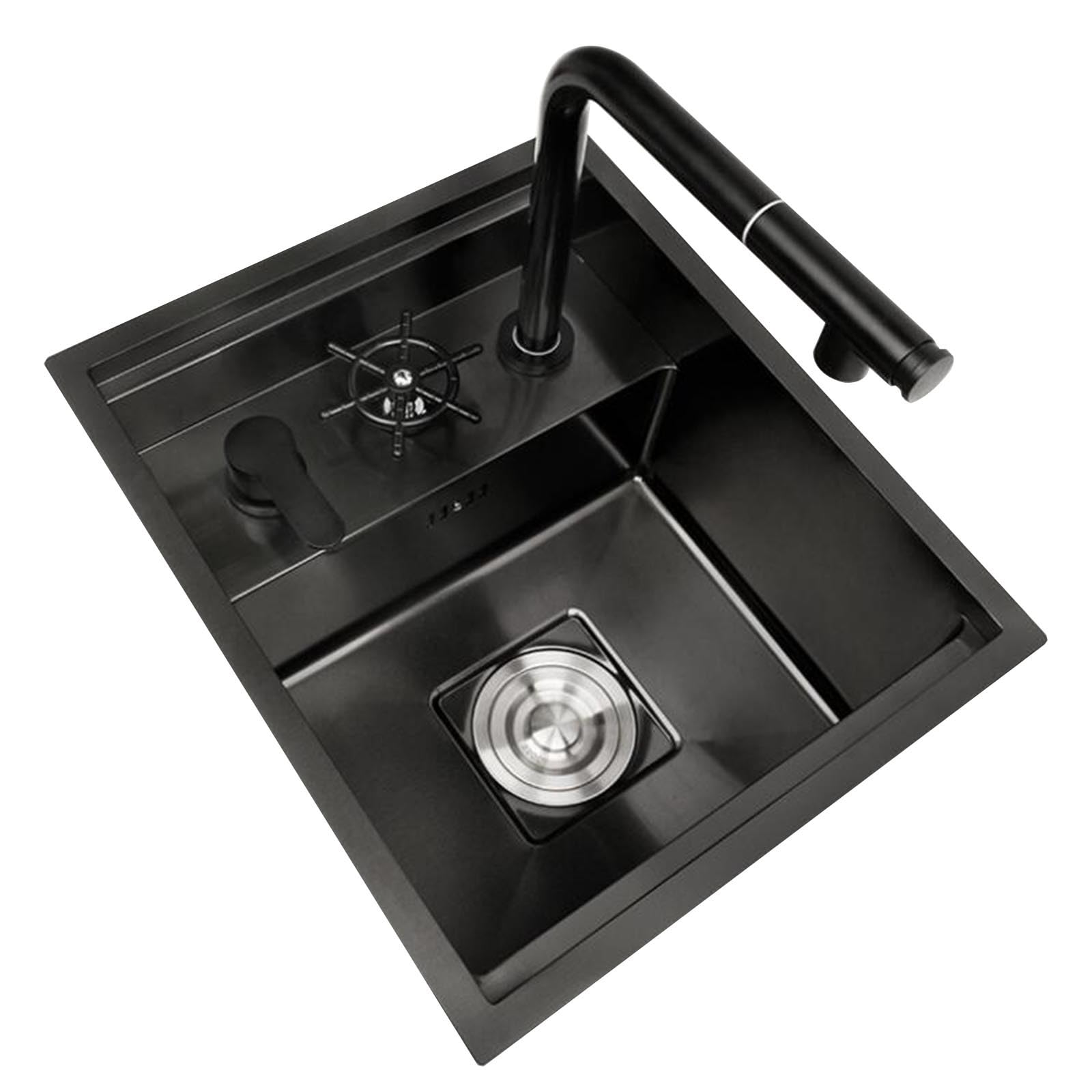 ZQFHSX Single Bowl Compact RV Sink with Pull-Out Faucet Small Kitchen Stainless Steel Hidden Counter Bar Coffee Shop Restaurant Prep Dishwashing Trough