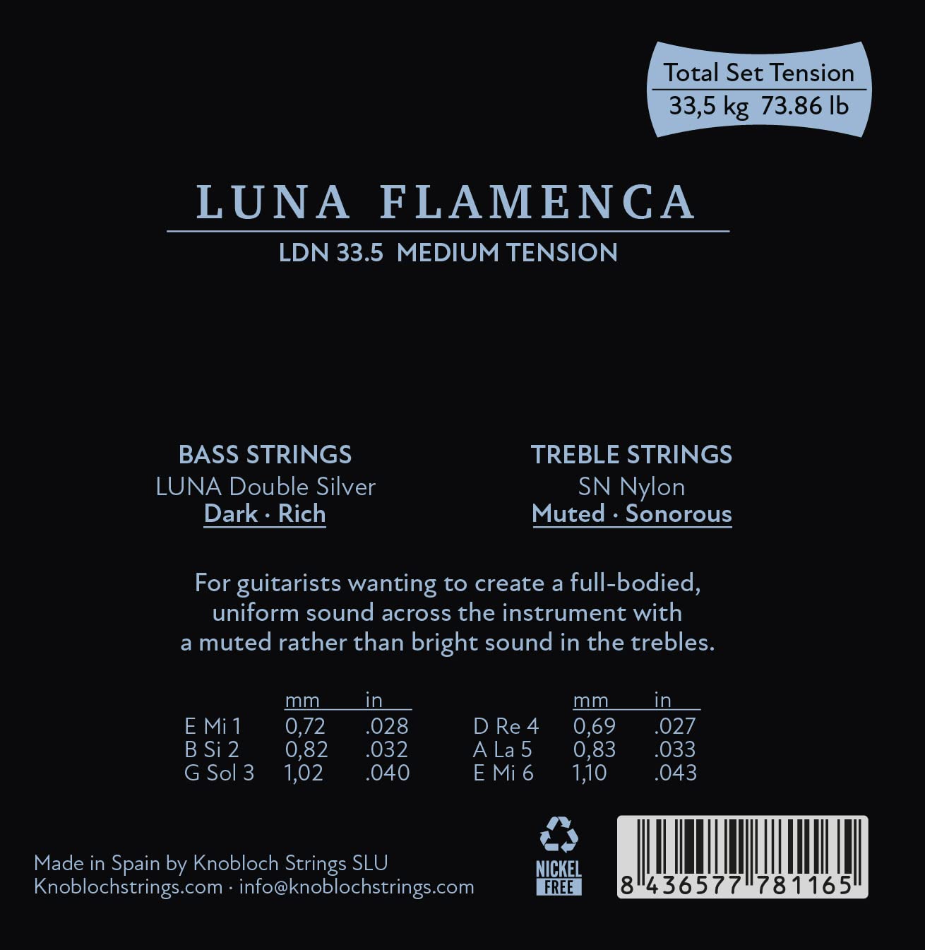 KNOBLOCH STRINGS THE ART OF VIBRATION LDN33.5 LUNA FLAMENCA Double Silver SN Nylon Medium Tension 33.5
