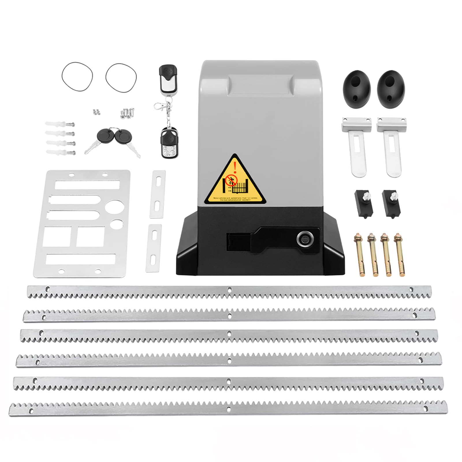 Miiwwowo Grey, Black, Silver 750W Electric Sliding Gate Opener 1800Kg Automatic Sliding Gate Drive, Automatic Door Opener Motor Driveway Security Kit With Infrared Sensors & 6M Racks (Gate Opener+6 Gear Racks)