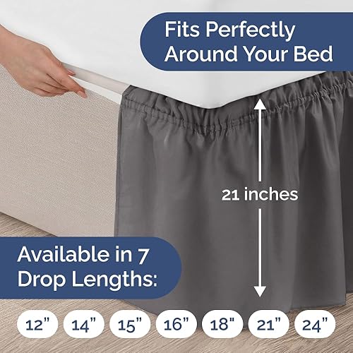 Miniatura 4 de Falda de cama envolvente con volantes, color gris oscuro, para camas de tamaño Queen con altura de 53 cm CGK Linens - Falda de cama plisada con tela