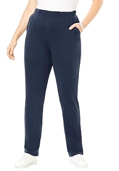 Roamans Womens Plus Size Straight-Leg Soft Knit Pant