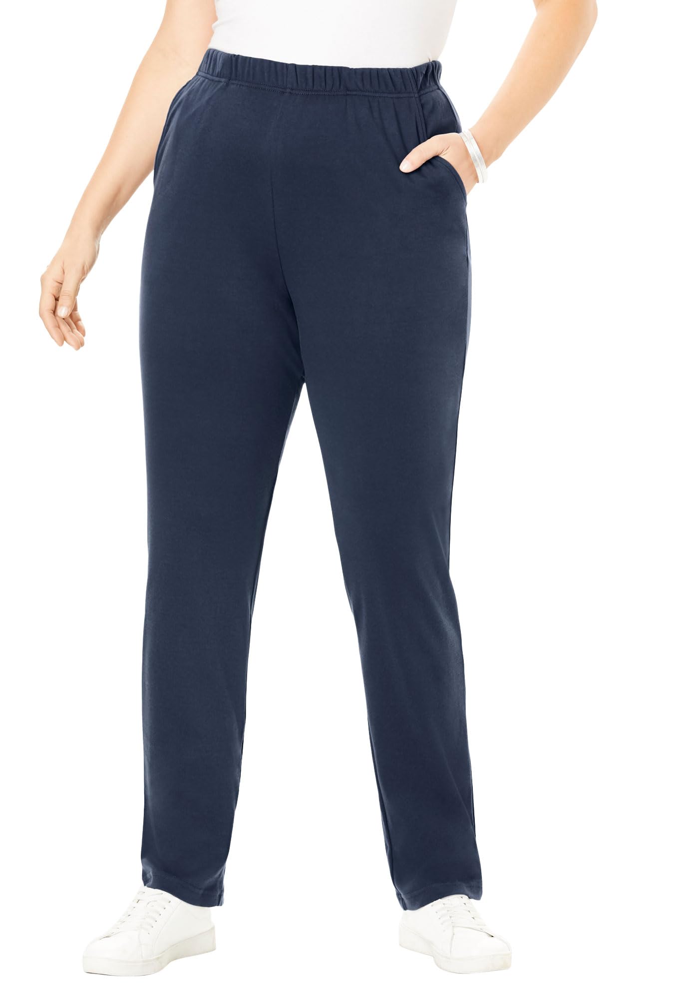 Roamans Womens Plus Size Straight-Leg Soft Knit Pant