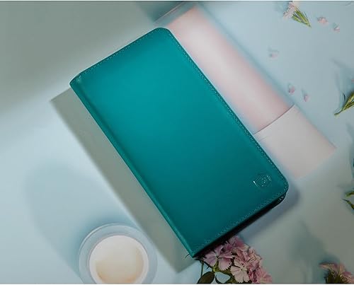 Vista 4 de Cartera para hombres y mujeres, de cuero real, larga, plegable, con bloqueo RFID, delgada, elegante, funda para tarjetas de crédito, soporte