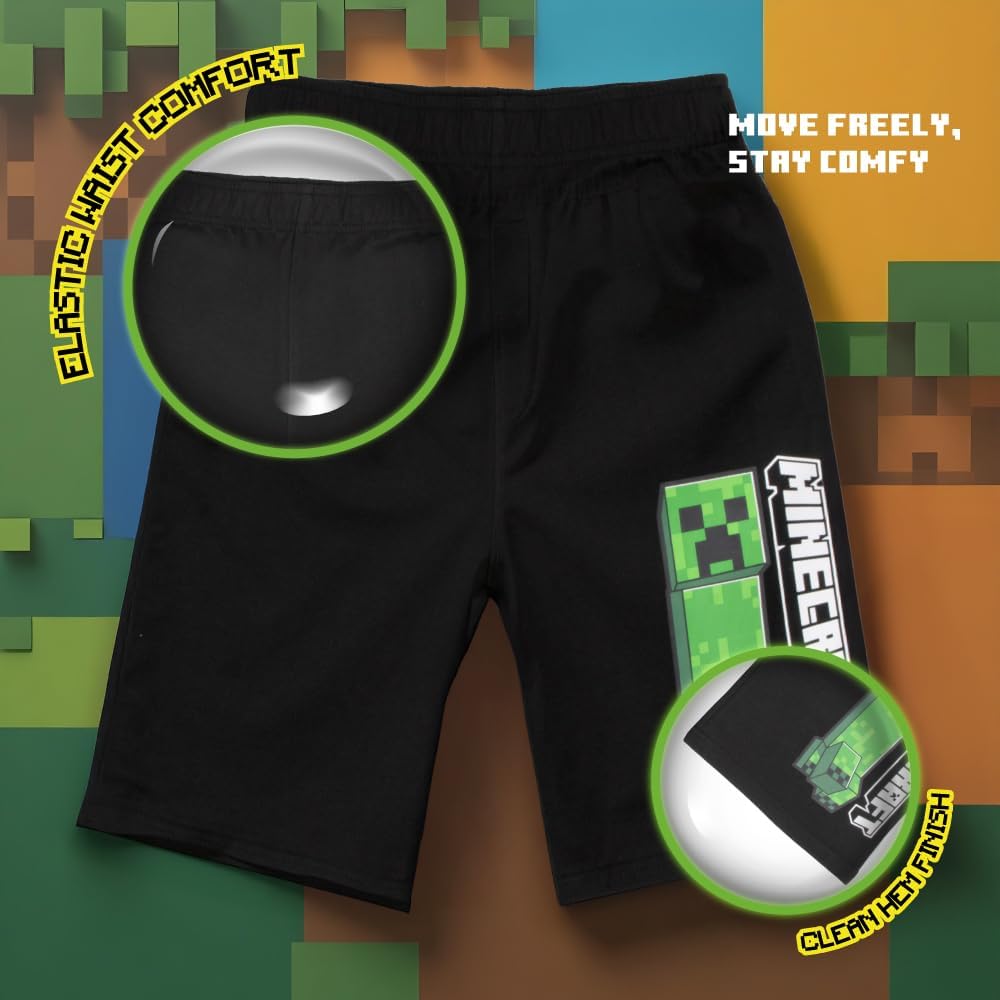 Minecraft Boys 3-Piece Set - Short Sleeve Graphic T-Shirt, Shorts, and Baseball Cap Outfit for Kids - Image 3