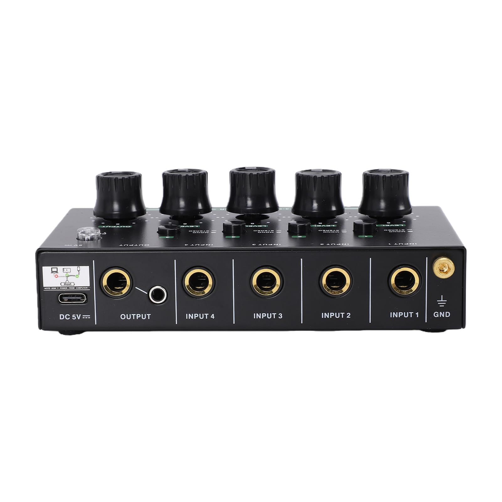 Bediffer Mixer a Basso Rumore a 4 per Registrazione in Studio Domestico, Mixer Stereo per Streaming Live, Alimentato a Batteria per Spettacoli All'aperto (Nero)