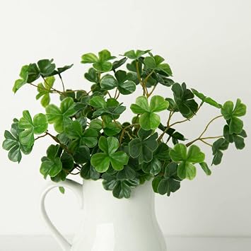 Artificial Shamrock Flower Bush St. Patricks Day Decor Faux Clover Plant | fake Irish Theme Decorations and Ireland Displays Outdoor Friendly