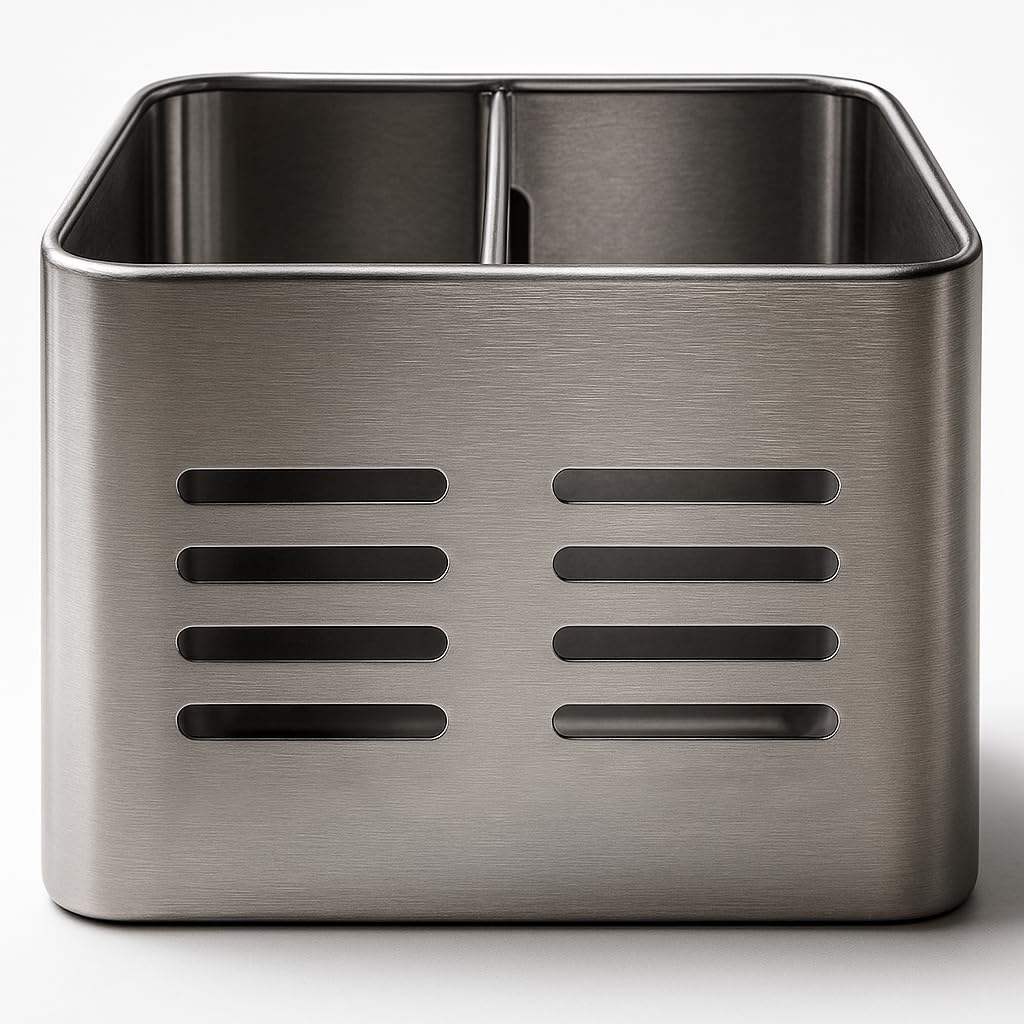 Portautensili Rettangolare da Cucina - Contenitore Portaposate in Acciaio - Scolaposate - Portapenne Metallico - 16 x 9 cm