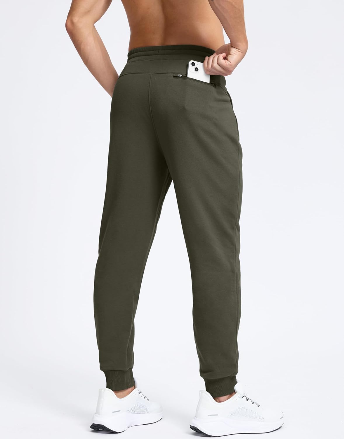 Men's Cotton Fleece Lined Joggers with Zipper Pockets Athletic Workout Gym Lounge Sweatpants Winter Warm Pants - Image 2