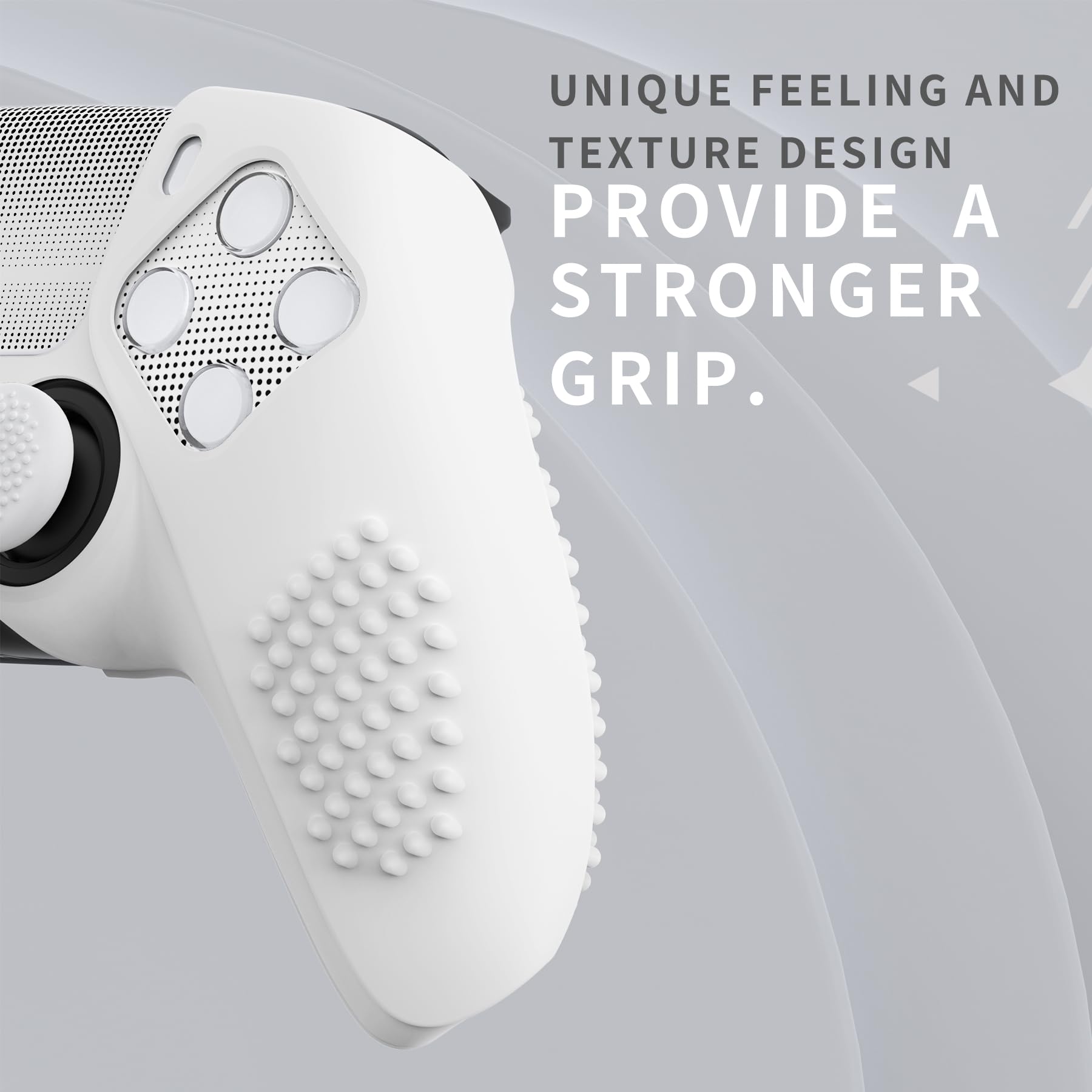 PlayVital 2 Piezas Funda de Silicona Actualizada para ps5 Mando - Carcasa Ergonómica con Tapas de Joysitck & Pegatinas, Cubierta Protectora Compatible con Base de Carga Oficial (3D Tachonado-Blanco)