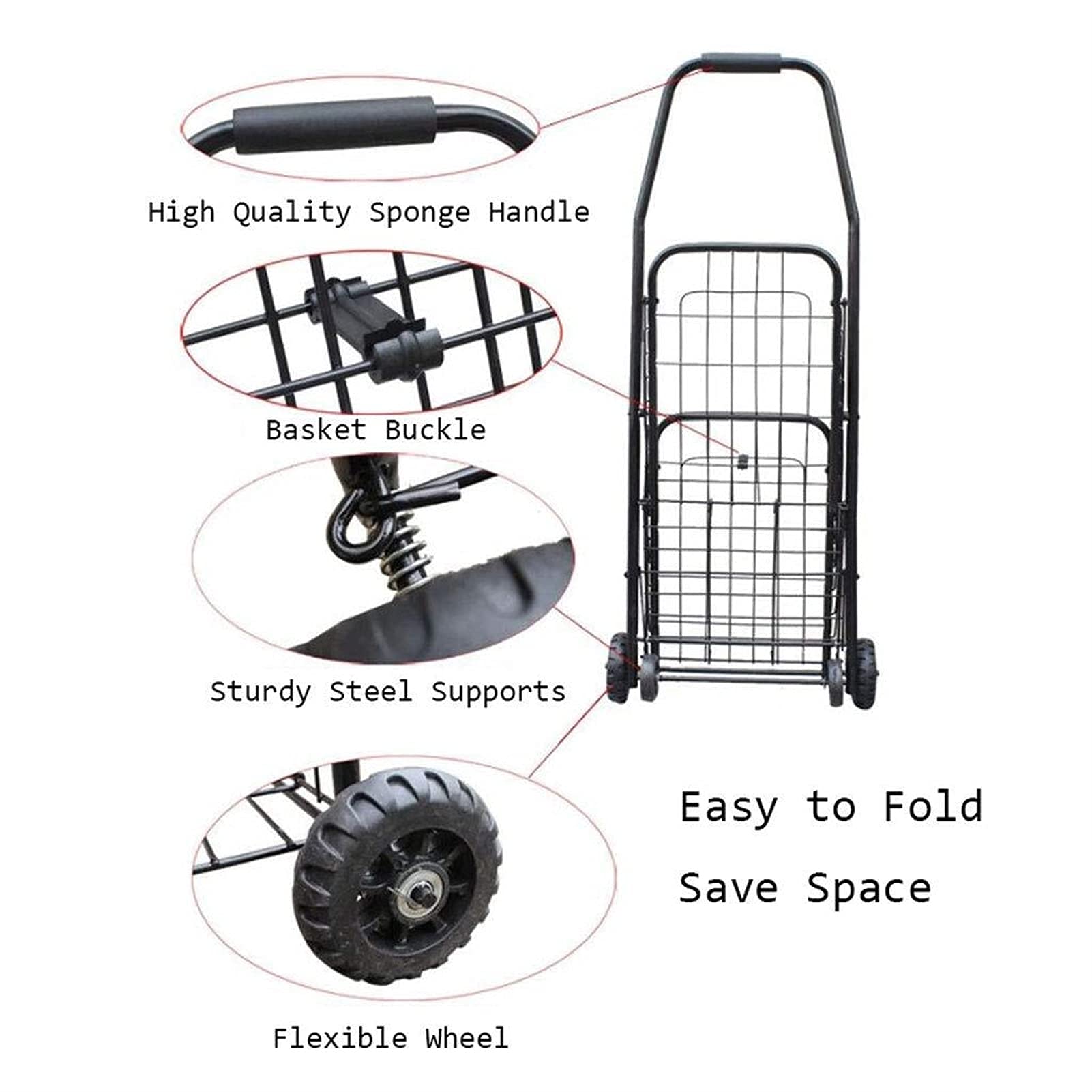 Amazon｜ショッピングカート鉄製ショッピングカート、4輪折りたたみ式