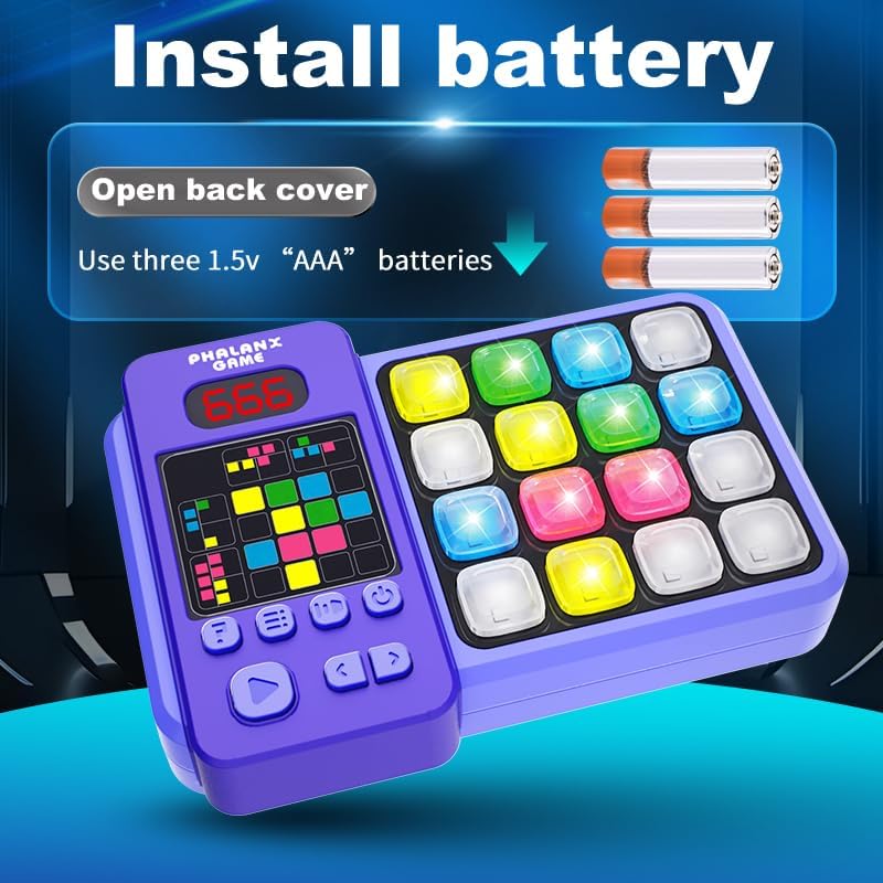 Interactive Memory Game, Blue Electronic Educational Logic Puzzle with LED Display, Multiple Game Modes for Kids