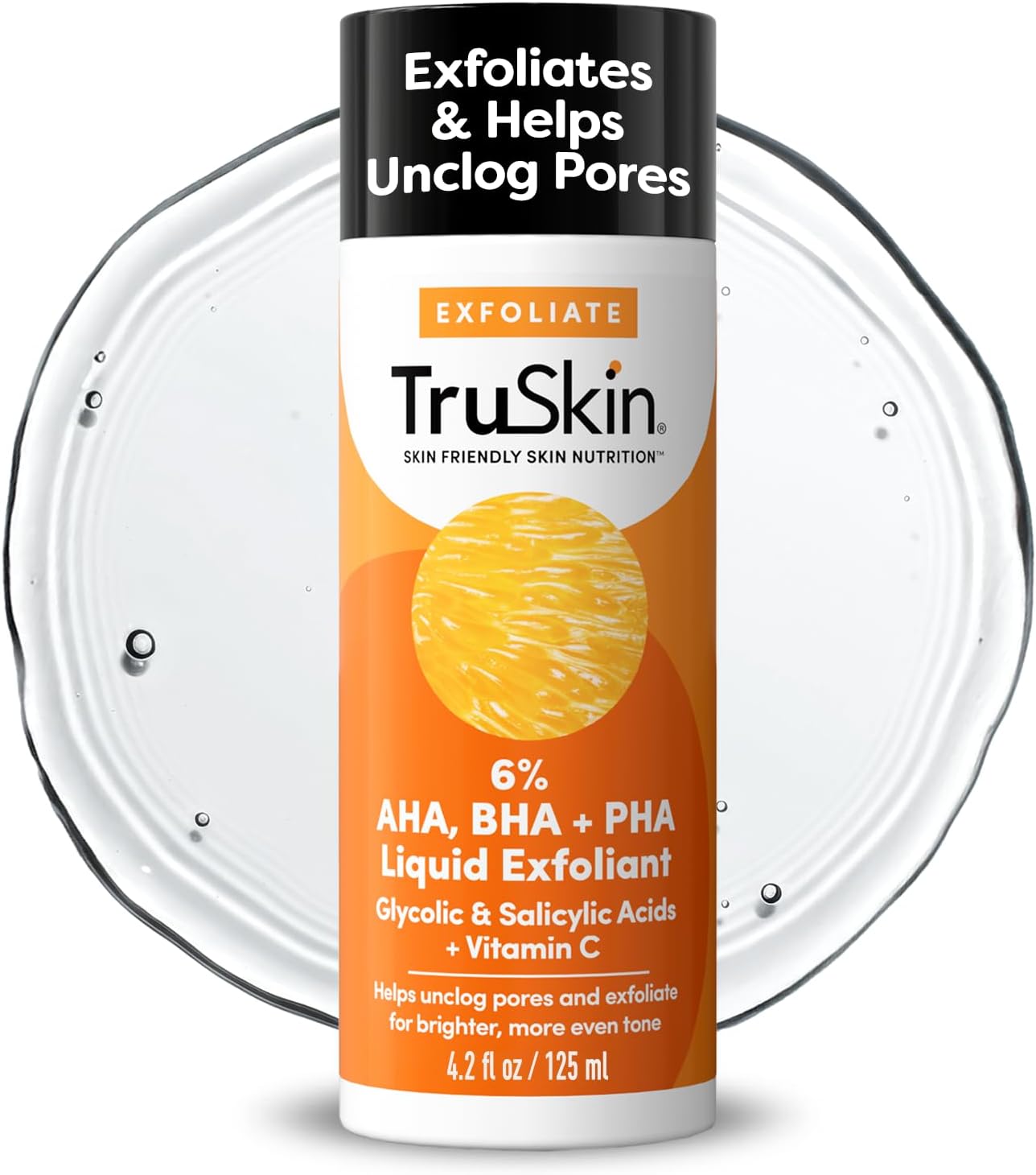TruSkin BHA Liquid Exfoliant & Toner – PHA AHA BHA Gentle Exfoliator with Salicylic & Glycolic Acid, Vitamin C – Improve Appearance of Tone & Texture, Unclog & Minimize Look of Pores, 4.2 fl oz
