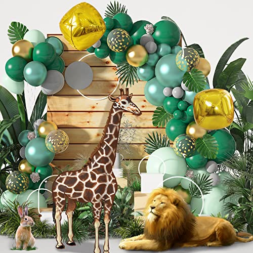 Kit Arco Globo Verdes, 128 Piezas Guirnalda Globos de Látex Verde y Dorado, Selva Tropical Fiesta de Cumpleaños Decoracion para Cumpleaños Niños y Niñas, Bodas, Baby Shower, Navideñas, Aniversarios Cover