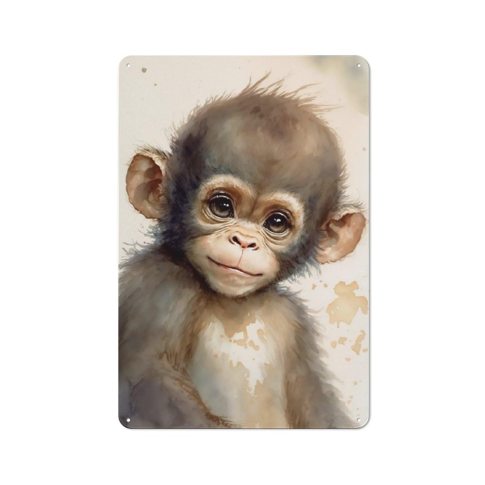 Junmoney Cute Baby Monkey Painting Metal Plaque 30X20cm With For Hallway Wall, Retro Decor, For Wall Display Collectors